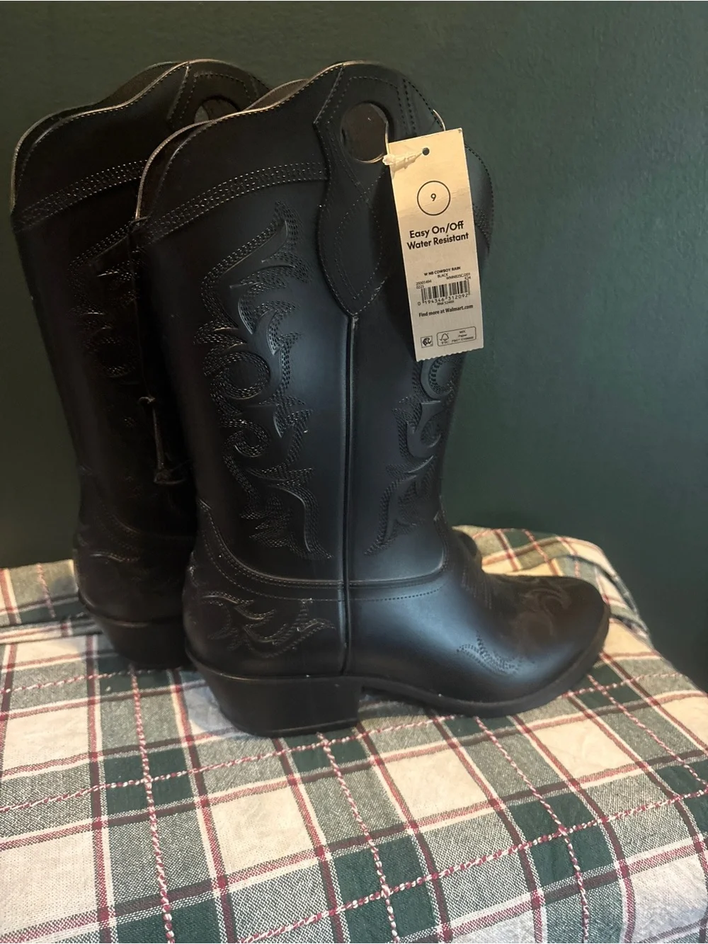 NWT Black Western Cowboy Rain Boots